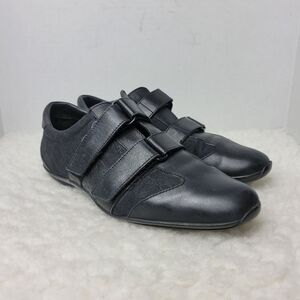 Gucci 121830 Black Leather GG Canvas Hook & Loop Strap Sneakers Men’s Size 39